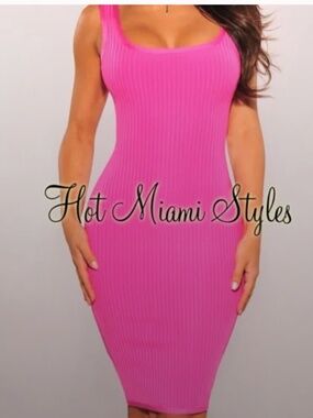 Barbie Pink Bandage Ribbed Tank Dress Hot Miami  Styles